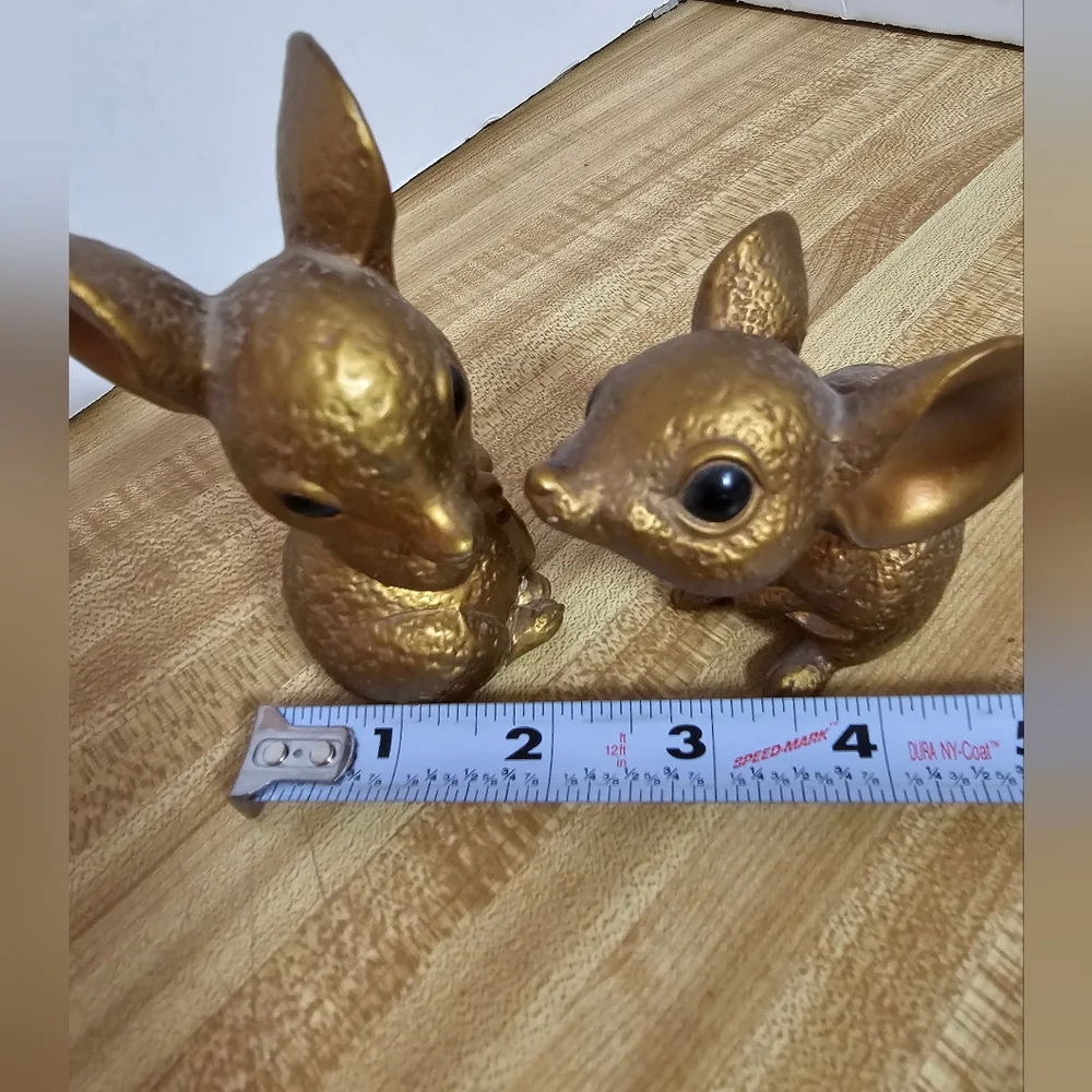 Vintage Gold Painted Ceramic Mouse Mice Figurine Pair Norcrest Style MCM Decor